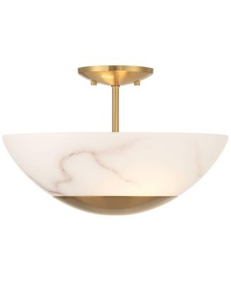 Monza 14 1/2"W Brass Faux Alabaster 2-Light Ceiling Light