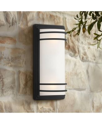 Habitat Modern Industrial Outdoor Wall Light Fixtures Set of 2  Metal Frosted Glass for Post Exterior Barn Deck