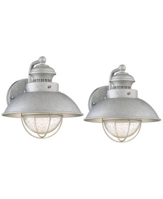 Fordham Industrial Wall Light Sconces Set of 2 Galvanized Steel Hardwire Fixture Seedy Glass for Hallway