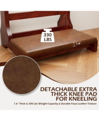 Acacia Wood Prayer Kneeler Bench with Storage Shelf and Soft Cushion, Comfortable Wooden Kneeling Meditation Seiza Stool for Praying