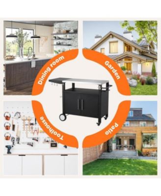 Outdoor Grill Table with Storage Cabinet, Rolling Bar Grill Cart with Wheels, 50’’×20’’×32.2’’