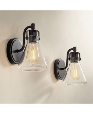 Cindy Rustic Wall Light Sconces Set of 2 Bronze Hardwire 5 1/2" Fixture Clear Glass for Bedroom Bathroom