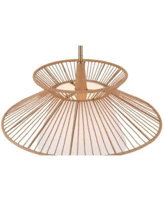 Aire 24" Mid Century Modern Pendant Chandelier Ceiling Light Fixture Dining Room Over Table Gold Finish Rope Fabric