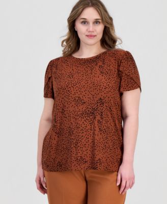 Plus Size Printed Tulip-Sleeve Top