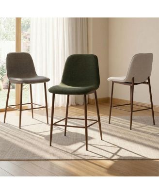 Set of 3 Upholstered Counter Height Stools with Metal Legs, 26" Seat Height