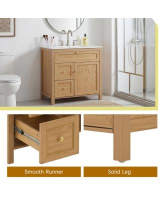 30 Inch Bathroom Vanity with Sink, Freestanding Wood Cabinet, Flip-Out and 2 Soft-Close Drawers