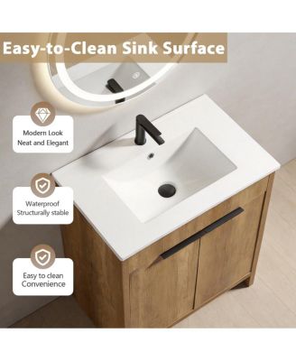 30 Inch Bathroom Vanity with Sink , Fluted 3D Panel Design, 2 Soft Close Drawers and Ceramic Top