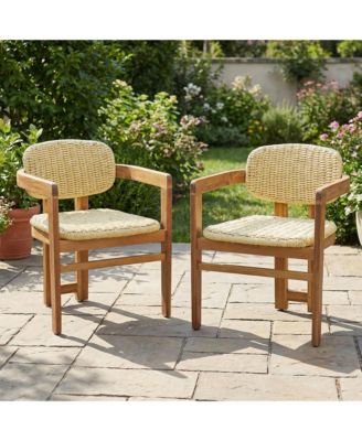 Outdoor Woven Rattan Chair Set of 2, Comfortable Garden Seating, Acacia Wood Accent Chairs with Backrest for Backyard, Porch