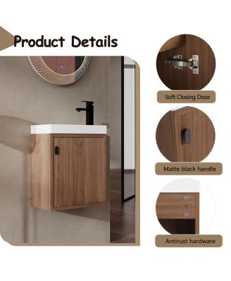 Wall Mounted Bathroom Vanity with Resin Sink, Modern Wood Cabinet and Soft Close Door, 18.5" Small Space Storage