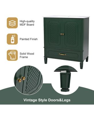 30 Inch Bathroom Vanity with Sink, Acacia Wood Freestanding Cabinet, Soft Closing Door, Ceramic Top, Drawer Storage