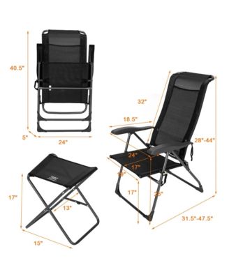 4PCS Folding Patio Recliner Chair and Ottoman Set w/ Adjustable Backrest