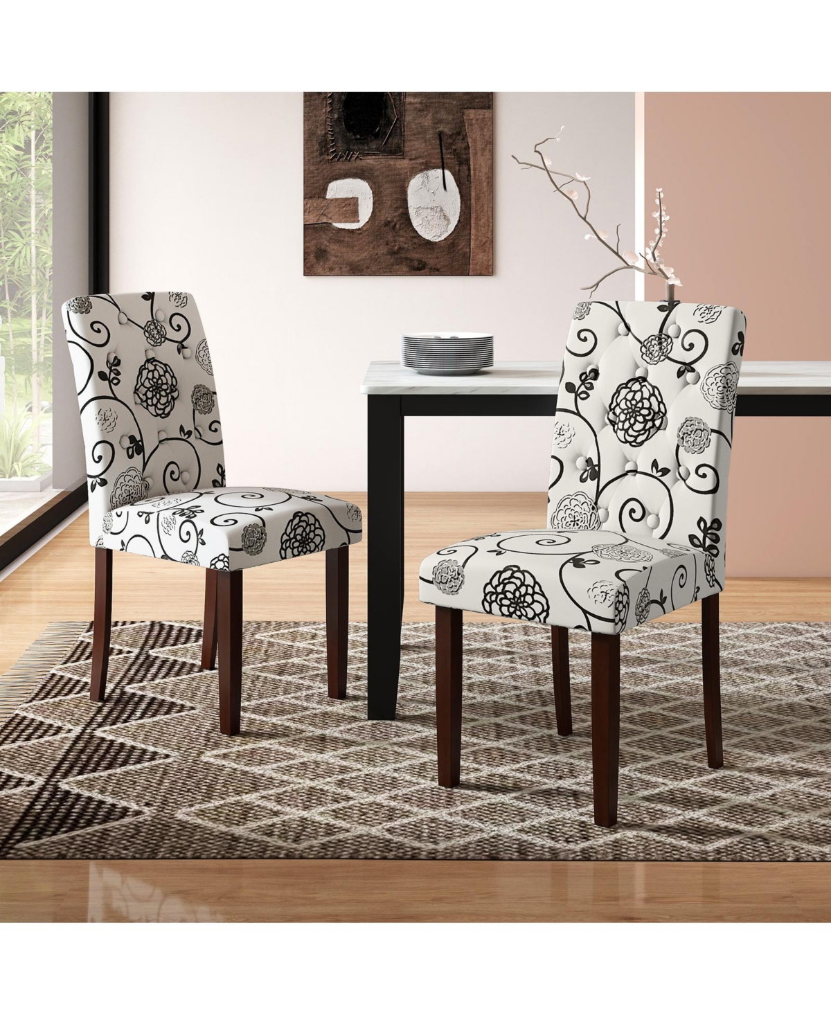 Sugift Button Tufted Upholstered Dining Chairs Set of Two