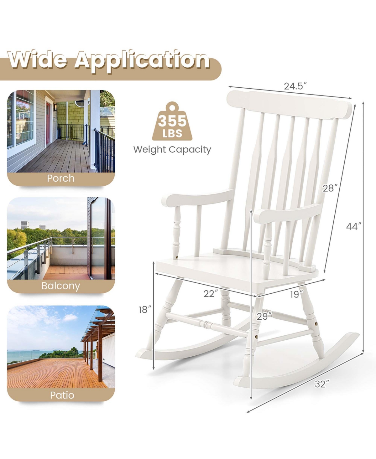 Gymax Wooden Rocking Chair Single Rocker Indoor Garden Patio Yard