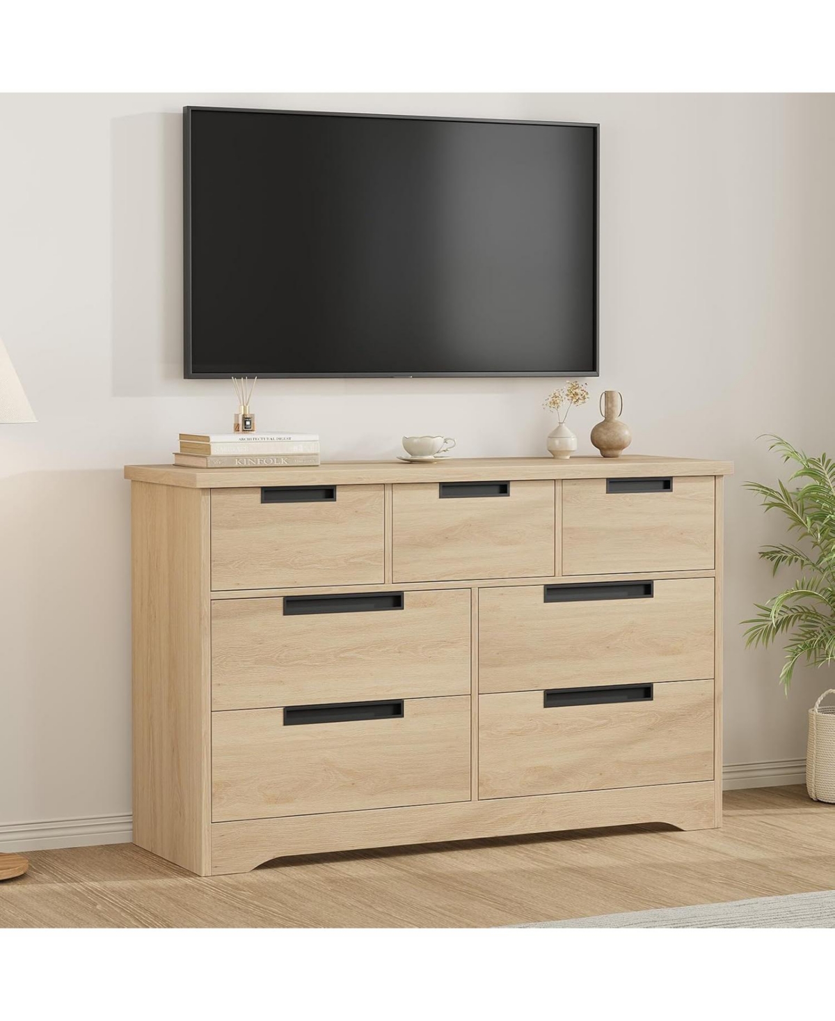 gaomon 7 Drawer Dresser for Bedroom, Natural Modern Double Dresser Organizer, Wooden Chest of Drawers for Living Room, Nursery