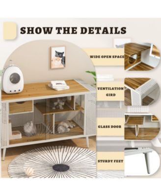 Zeus and Ruta 55.12" Spacious Glass Cat House with Tempered Glass for Living Room, Hallway, Study and Home