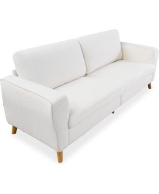 84 Inch Modern Sofa Couch, Large 3-Seater Sofa with Streamlined Armrests, PU Leather Loveseat Wood Feet, Comfy Couch for Living Room, Apartment