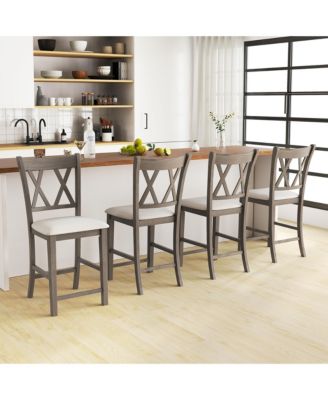 4PCS Bar Stools Counter Height Stools w/ Linen Fabric Upholstered Seat