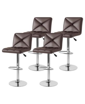 4 PCS Bar Stools PU Leather Swivel Bar Chairs Height Adjustable Upholstered Barstools