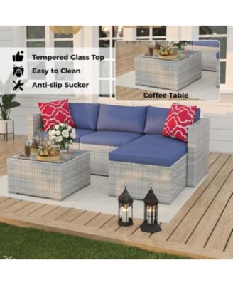 Patio Furniture Set, Outdoor Glass Table and Cushions with Rattan Wicker Chairs, Patio Furniture Set for Porch, Balcony, Backyard