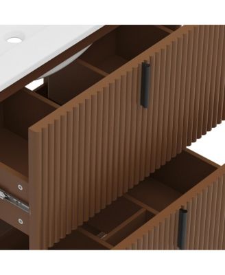 Bathroom Vanity with Sink, Modern Fluted MDF Cabinet, Soft Close Full-Extension Drawers for Small Spaces