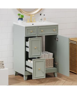Bathroom Vanity Cabinet with Ceramic Sink, 2 Drawers and Door, Compact Storage for Small Spaces