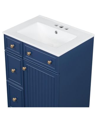 Bathroom Vanity Cabinet with Ceramic Sink, 2 Drawers and Door, Compact Storage for Small Spaces