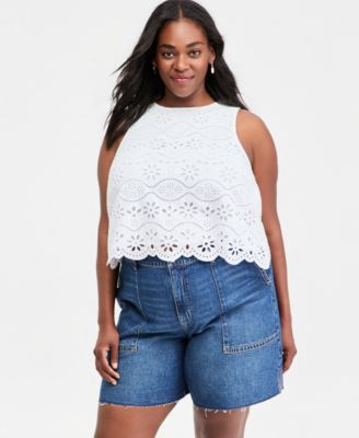 Women's Cotton Eyelet Sleeveless Top