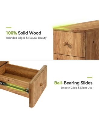 Solid Wood Nightstand with 3 Drawers, Narrow Farmhouse Bedside Table