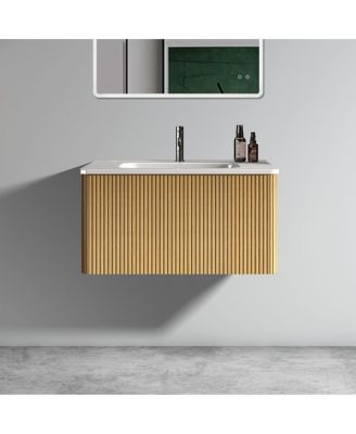 Floating Bathroom Vanity with Integrated Ceramic Sink and Push Open Drawer, Wall Mounted for Small Bathroom