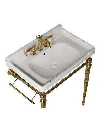 Bathroom Ceramic Sink Basin with 3 Faucet Holes, Rectangular Countertop Vanity with Overflow for Modern Bathroom