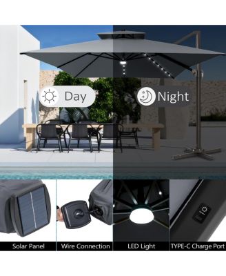 Outdoor Patio 10X13FT Aluminum Double Canopy Led Solar Lights Cantilever Umbrella