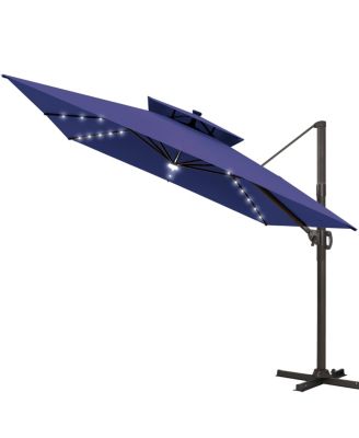 Outdoor Patio 11x11FT Aluminum Double Canopy Solar Lights Cantilever Umbrella