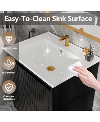 24" Bathroom Vanity with Sink, Floor Standing or Wall Mounted, Large Storage Waterproof Cabinet for Small Bathroom