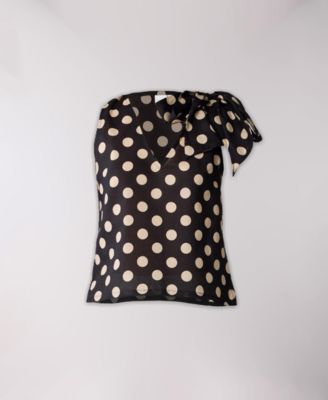 Women's Regular V-Neck Polka Dot Top with Bow Detail