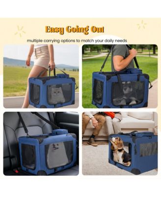 Zeus and Ruta 32 Inch Soft Cat Crate with 3 Doors Portable Folding Carrier and Fleece Mat for Travel