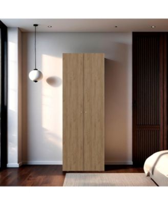 Armoire 66.9 Inch High 2 Doors 2 Shelves Bedroom Storage Cabinet with Hanging Rod
