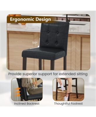 PVC Leather Bar Stools Set of Two with Solid Wood Legs