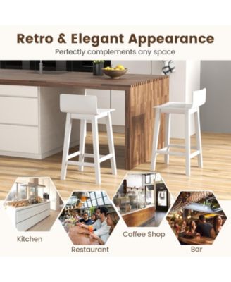 Wood Bar Stools Set of Two with Solid Back and Seat