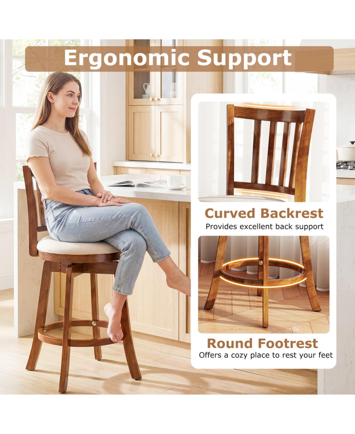 Sugift Swivel Counter Height Chairs Set of Two with Upholstered Seats