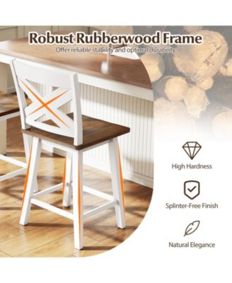 Rubberwood Swivel Bar Stools Set of Two with Backrest