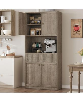 70" Tall Kitchen Pantry Cabinet with Doors, Fluted Drawer and Adjustable Shelves