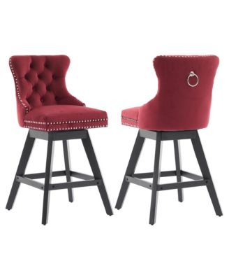 Bar Stools Set of 2 - Modern Swivel Counter Height Chairs with Button Tufted and Nailhead Trim for Home Pub, Kitchen Island
