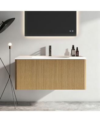 Floating Bathroom Vanity with Integrated Ceramic Sink, Modern Wall Mounted Bathroom Vanity without Faucet, Pre-assembled