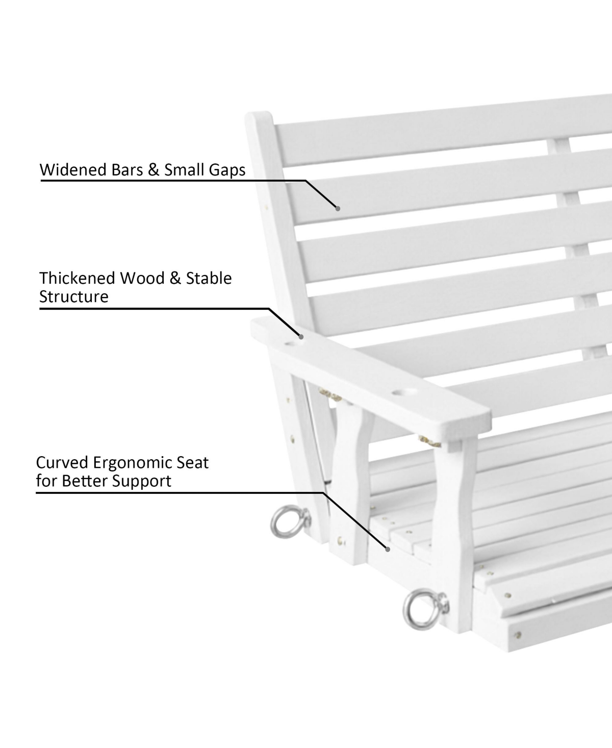 Mega Casa 3-Seater 5FT Extra Large Wooden Porch Swing, Ergonomic Seat, Bench Swing Heavy Duty 880 Lbs, for Outdoor Patio Garden Yard