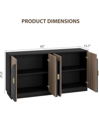 65" Buffet Sideboard Cabinet with Fluted Design And Arched Doors, Wood Console Table Vintage Coffee Bar Cabinet with Storage