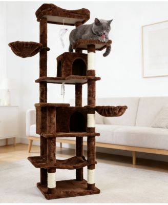 68 Inch Tall Multi Level Green Cat Tree with Hammocks Hanging Basket Cat Cave Removeable Cushion Scratching Posts
