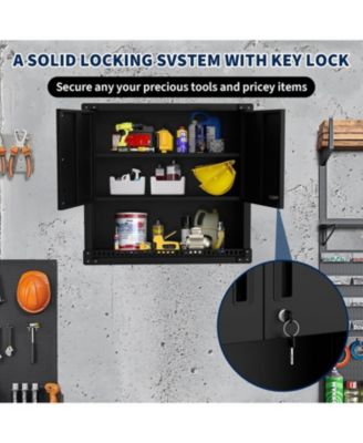 Heavy Duty Steel Wall Cabinet with Lock, Hanging Storage Organizer with Shelves, Rust-Resistant Garage, Workshop
