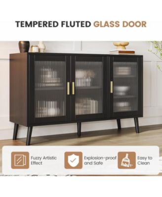 Sideboard Buffet Cabinet Set of 2, 48"  Buffet Cabinetwith Ribbed Glass Doors, Modern  Dining Room Sideboard for Kitchen and Dining