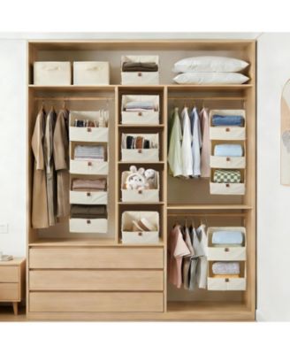 4 tier hanging closet organizer with non woven fabric shelves and collapsible baskets-space saving storage for bedroom, dorm, or RV.