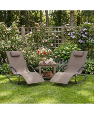 Outdoor Lounge Chairs, Set of 2 Adjustable Patio Chaise with Pillow, Steel Frame, Mesh